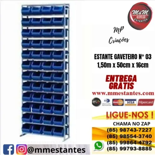 Entrega Grátis - Estante de Aço Gaveteiro Nº 03 com 48 Caixas