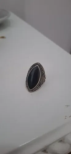 Anel Prata com Pedra Preta