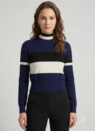 Blusa Cropped tam P azul marinho listras branca e preta Zara