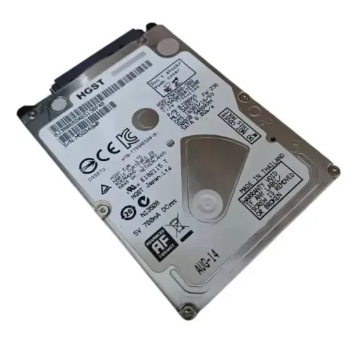 HD HGST perfil ultrafino, 2,5" com capacidade de 500,1 GB.