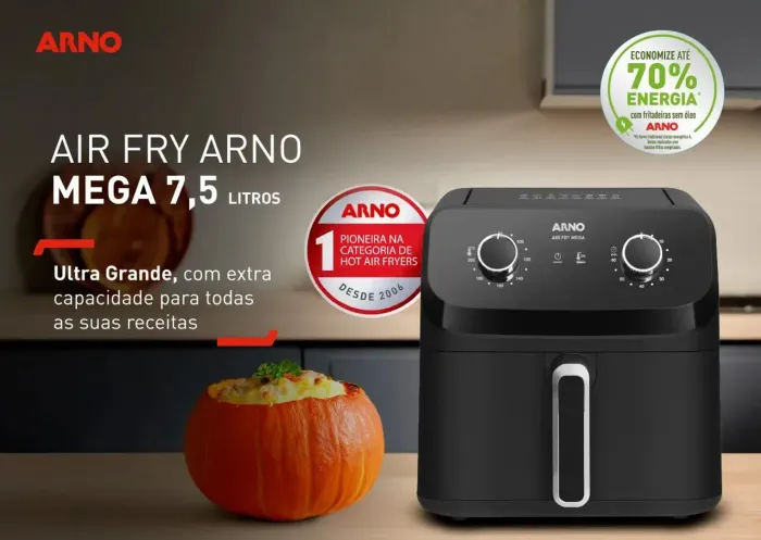 Fritadeira Air Fryer Arno Mega Mecânica 7,5L Preta AFM7