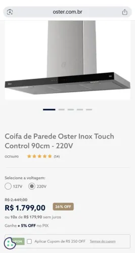 Coifa de parede oster 90cm