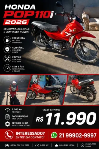 Honda Pop 110i 2026 Vermelha 6000 km