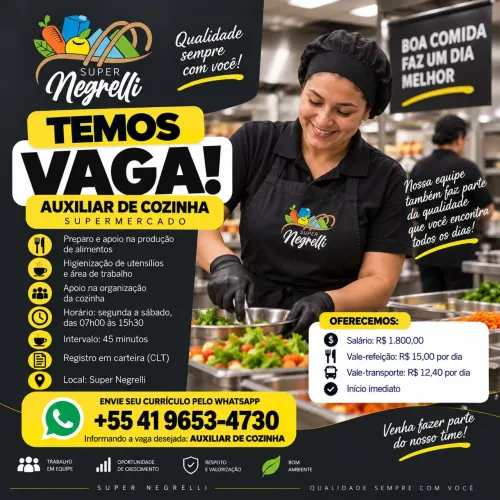 VAGA AUXILIAR DE COZINHA - R$1800