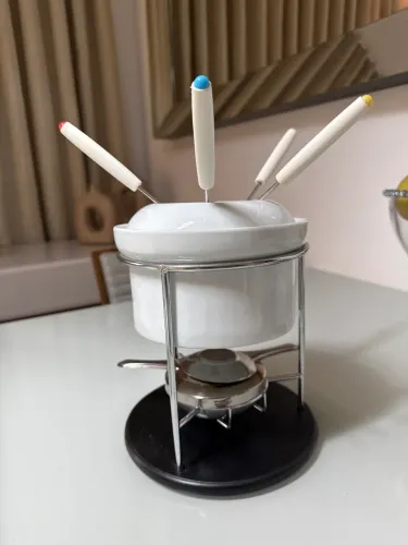 Aparelho de Fondue em Porcelana e metal