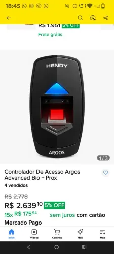 Controle de Acesso Henry Argos Biometria Vermelha 4M e Prox