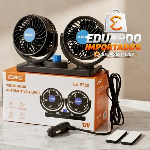 Ventilador Automotivo Duplo 12v para Carro, Caminhão (Rotação 360, Ajustável) acendedor