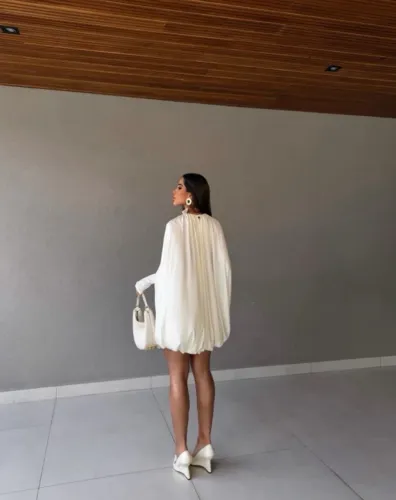 Cloe Vestido Balonê Feminino Elegante Manga Capa Fluit Festa