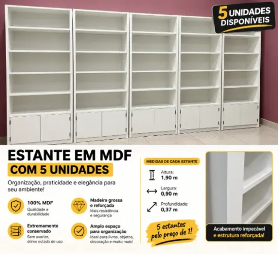 VENDO 5 ESTANTES EM MDF BRANCO - REFORÇADAS E EM EXCELENTE ESTADO!