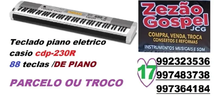 teclado piano eletrico casio cdp-230R 88 teclas 1.200,RS 12X114,RS para troca