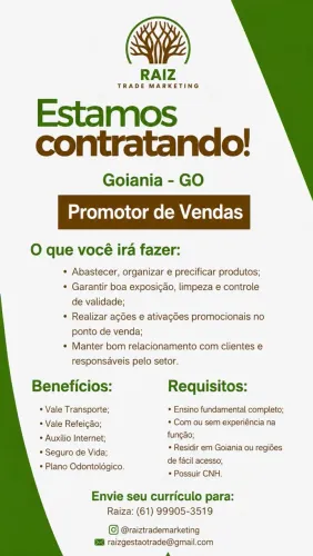 Vaga promotor de vendas
