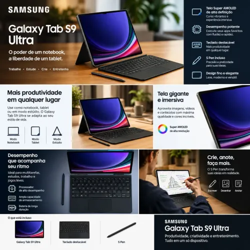 Samsung Galaxy Tab S9 Ultra + Teclado e S Pen | Tela Gigante