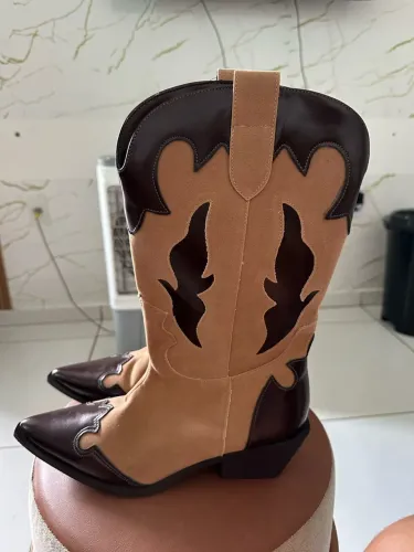 Bota coutry veludo e couro