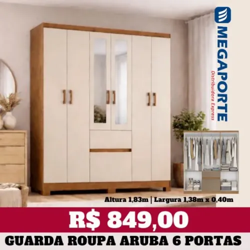 Guarda Roupa Casal 6 Portas com Espelho (NOVO) Entrega e Montagem Grátis!