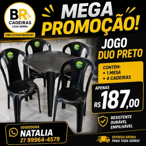 JOGO DE MESA PLÁSTICO COM 4 CADEIRAS BISTRÔ 182 KG