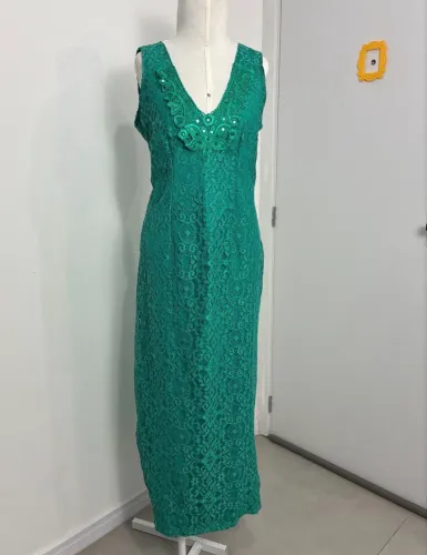 vestido de festa longo de renda verde m