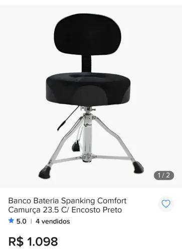Banco bateria spanKing comfort camurça 23.5 C/ encosto preto