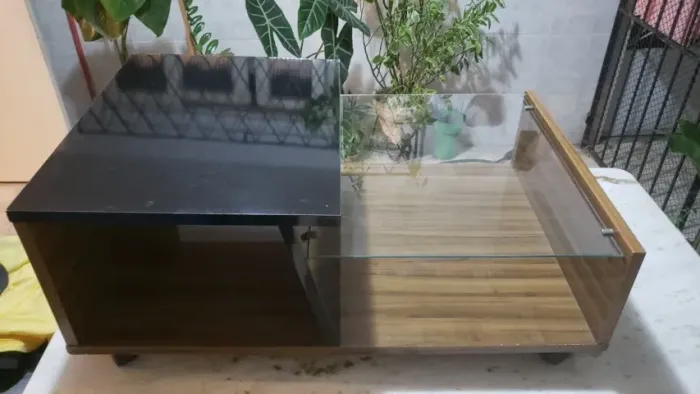 Mesa de Centro e canto com tampo de vidro 
