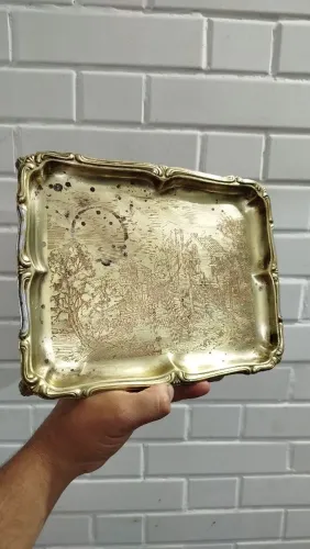 Bandeja Eberle espessurada à prata, dourada, 25 x 19 x 2cm