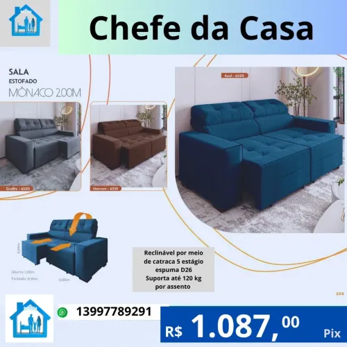 Sofá retrátil Mônaco 2 mtr
