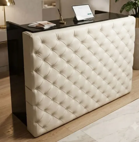 Balcão de Recepção Capitonê Branco Off-White - Perfeito para Salão, Clínica ou Loja