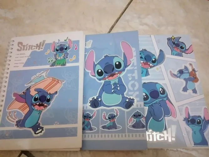 3 Minis Cadernos de Anotações + 3 Lápis Tema Stitch