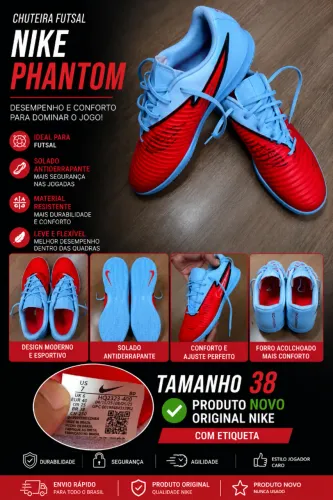 NOVA - Chuteira Futsal Nike Phantom 360 - Tamanho 38