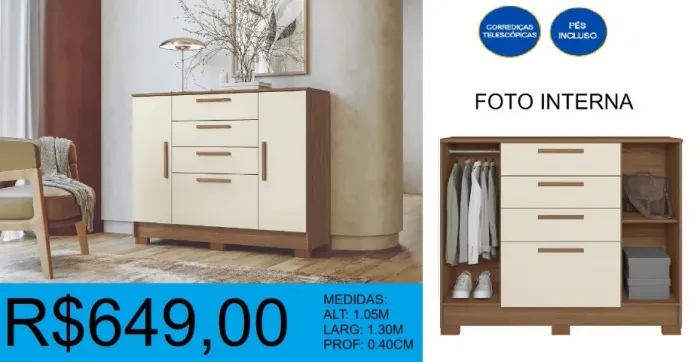 Cômoda com 2 portas e 4 gavetas - excelente qualidade
