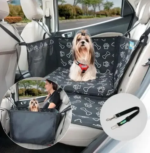 Capa pet impermeável para carro PLUS PREMIUM 45cm + guia para cinto