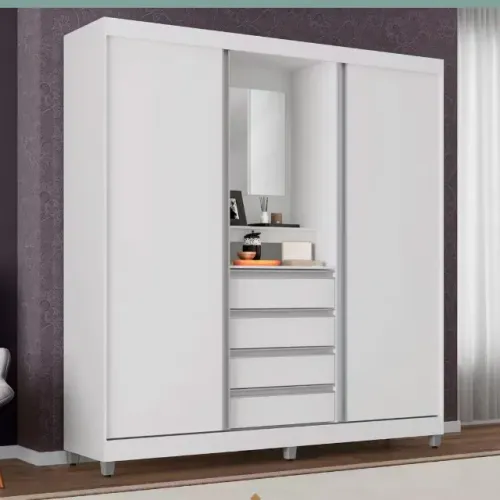 Guarda-Roupa Casal Bartira Fortaleza II 2 Portas de Correr 4 Gavetas Externas 1 Espelho Fi