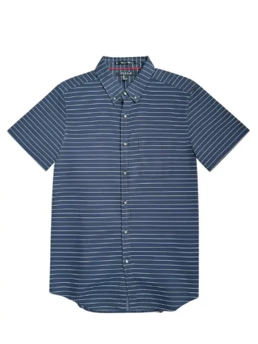 Camisa 21MEN Listrada Azul Marinho - Manga Curta - Tamanho P