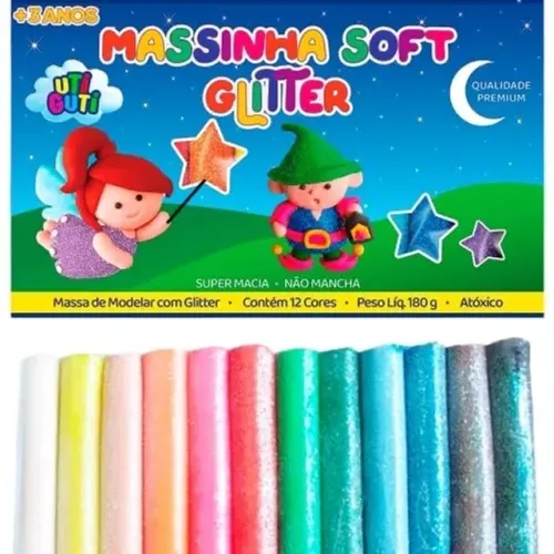 Kit Massinha Modelar Soft UtiGuti com 12 Com e Sem Glitter 