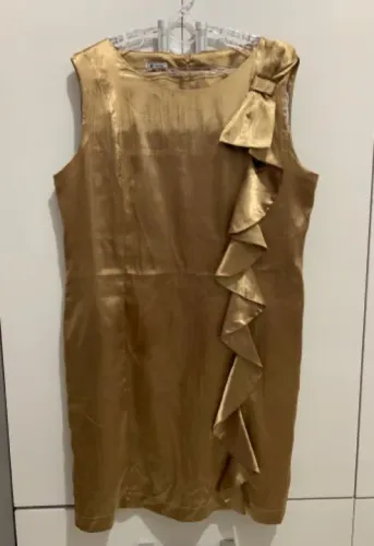(TAM: 44-46 ou G-GG) Vestido Dourado Social Madrinha Casamento Festa Formatura Culto