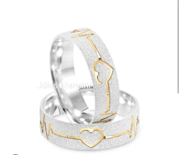 Alianças de Prata Legítima Coração Batimentos Cardíacos Filete Ouro 18k