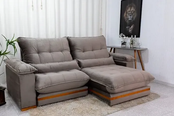 Sofá Retrátil Reclinável 2.50m Ibis Veludo Cinza Até 12x - Frete Grátis