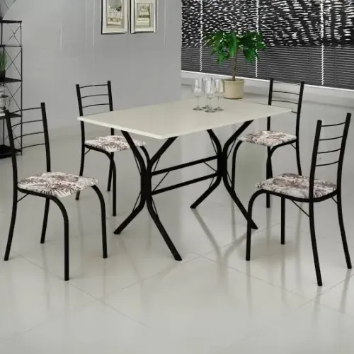 Mesa com 4 cadeiras de  tubo de ferro tampo off white - ENTREGA EM ATÉ 24 HORAS !!! 