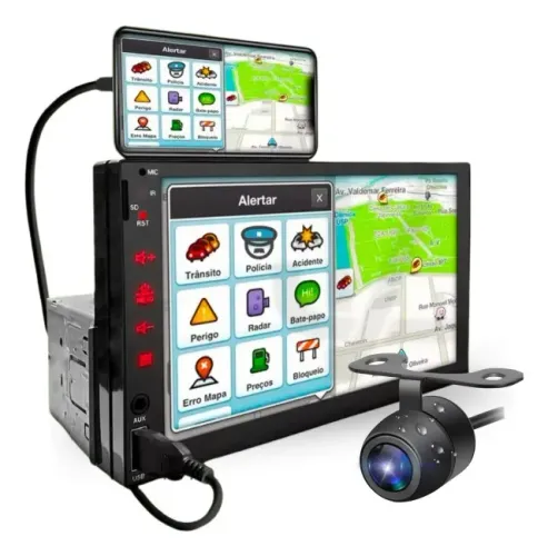 Central Multimídia Mp5 Universal Tela 7' P Touch + Câmera Ré