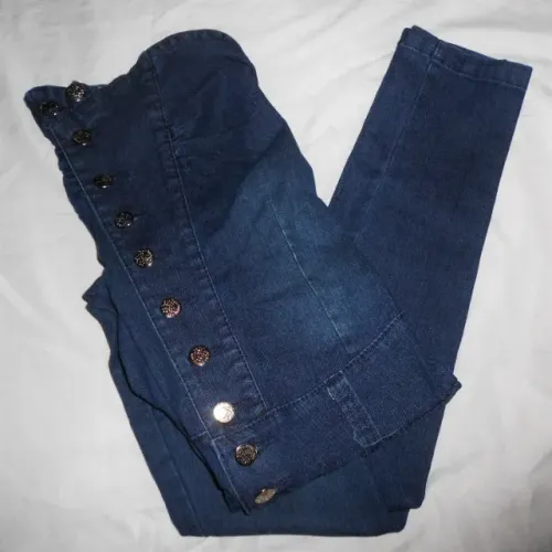 macacão jeans tomara que caia feminino calça botões bolsos