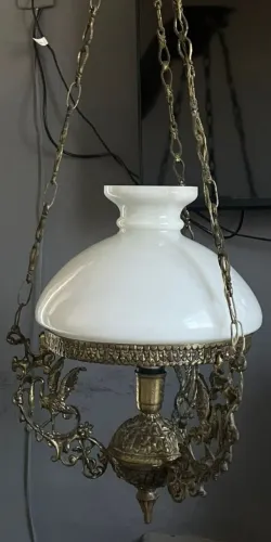Lustre antigo vintage lindo cúpula de opalina 