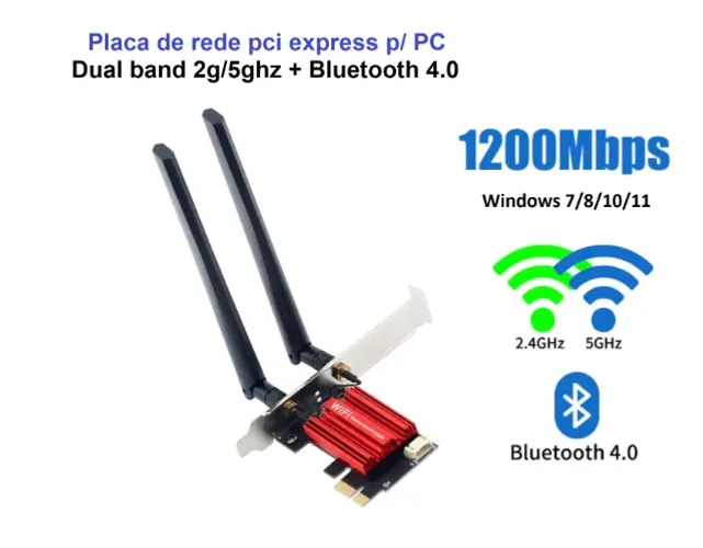 Placa de rede Wifi PC pci-e 2.4g/5ghz 1200mbps + bluetooth 4.0
