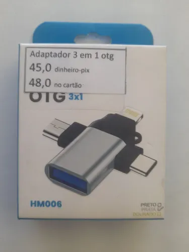 Adaptador OTG 3 em 1 para Android e iPhone - Novo