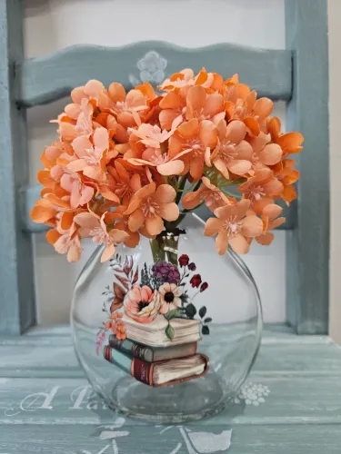 Vaso de vidro com Hortênsias