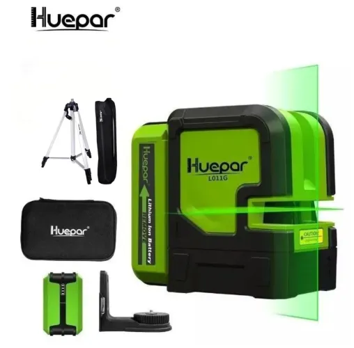 Nível laser Huepar Luz verde com Bateria Recarregável lítio + Tripé 
