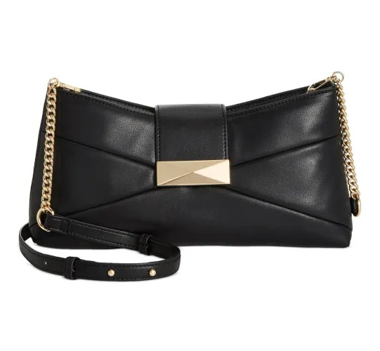 Bolsa de Ombro Preta com Detalhe Dourado