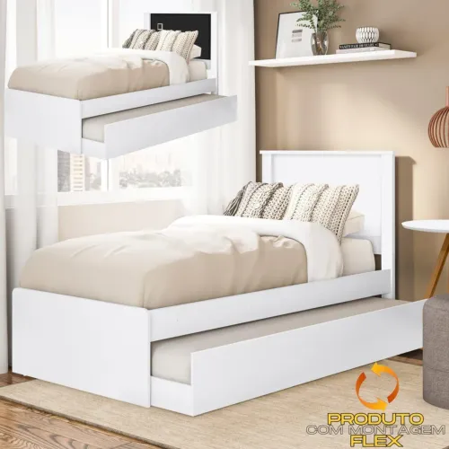 Cama Solteiro Barcelona com Auxiliar  - Entrega Rápida 
