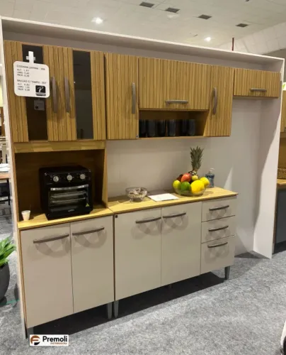 Cozinha Compacta Lavinia 8 Portas C/ Balcão C/Tampo Não Pega Pia Damasco/off ripado Poquem