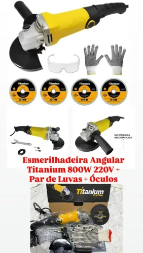 Esmerilhadeira Angular Titanium 800W Turbo 4.12 220V + 4 Discos +  Par Luva + Óculos