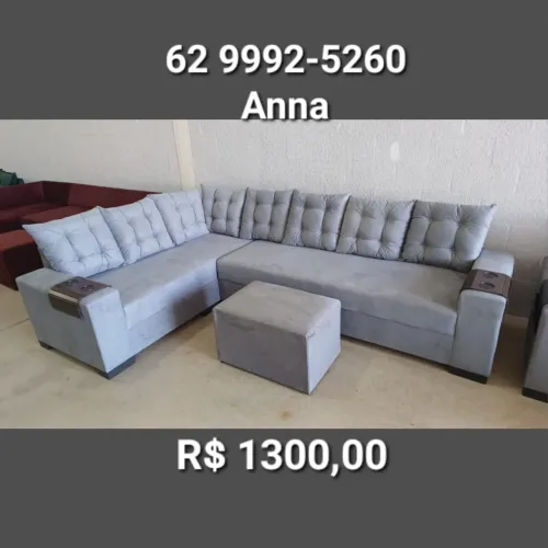 Sofá de Canto Cinza Completo com Puff - R$1300,00
