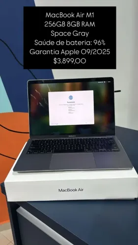 MacBook Air M1 / 256GB/ 8GB RAM / Space Gray / Saúde de bateria 96% / R$ 3.899,00
