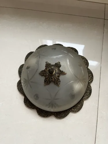 Luminária antiga teto vidro bronze colonial provençal 